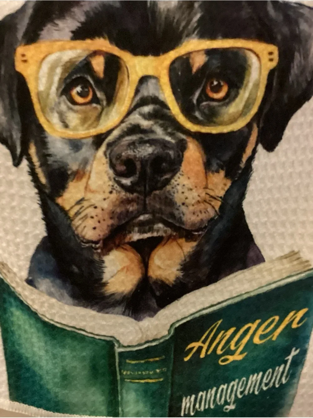 Towel with Rottweiler Reading Anger Management Text nwot